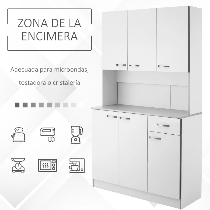 HOMCOM Alacena de Cocina Aparador de Comedor con 1 Cajón 6 Puertas y Estantes Ajustable Estilo Moderno 101x39x180 cm Blanco(m-5)