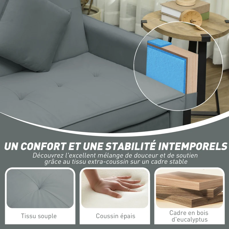 HOMCOM Canapé convertible 3 places canapé-lit clic-clac réversible avec dossier réglable et coussins, 196 x 90 x 89 cm, gris(m-8)