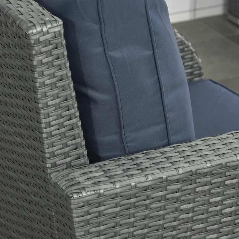 Outsunny Six-piece Outdoor Rattan Dining Set, Outdoor Sofa Set with Reclining Armchairs and Mental Frame, Blue