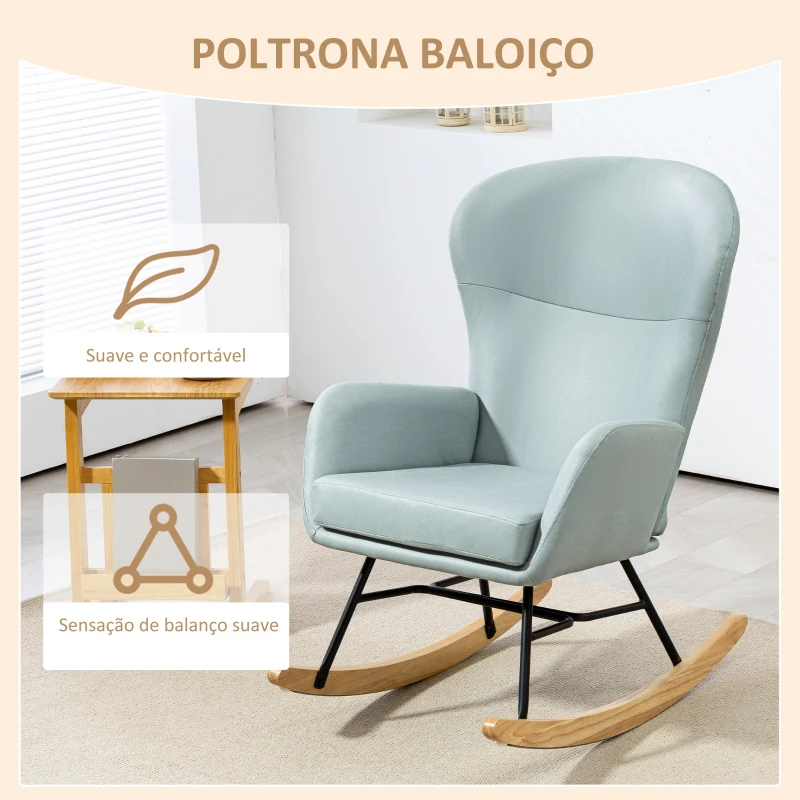 HOMCOM Poltrona Baloiço Estofada em Veludo com Assento Acolchoado Apoio para os Braços e Pés de Madeira de Faia 65x87x102 cm Verde Claro