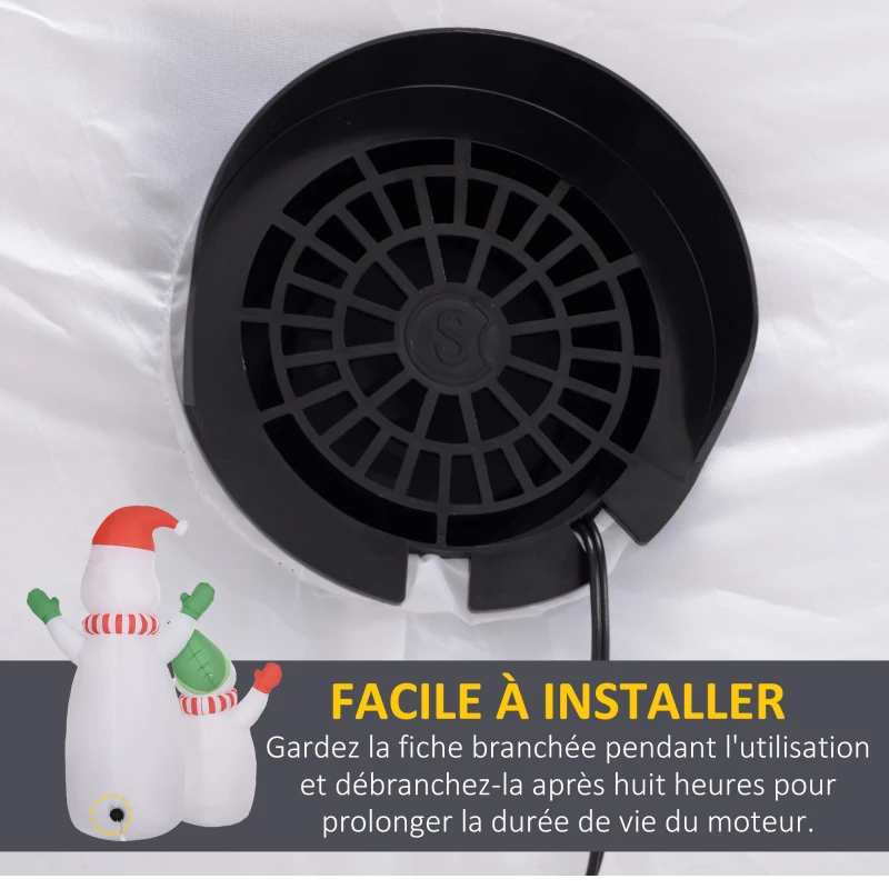 Outsunny Bonhomme de neige gonflable de Noël, 240 cm, décoration gonflables de Noël avec lumières LED, blanc