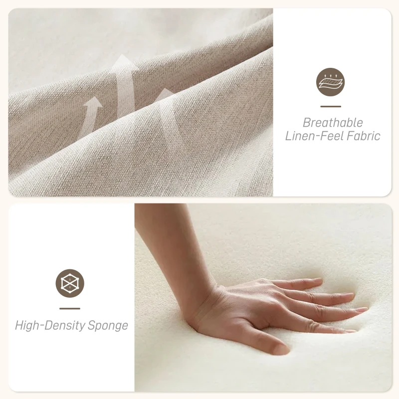 HOMCOM Minimalist design lounge chair with wooden structure, 2 removable cushions covered in linen-effect fabric, armrests, beige