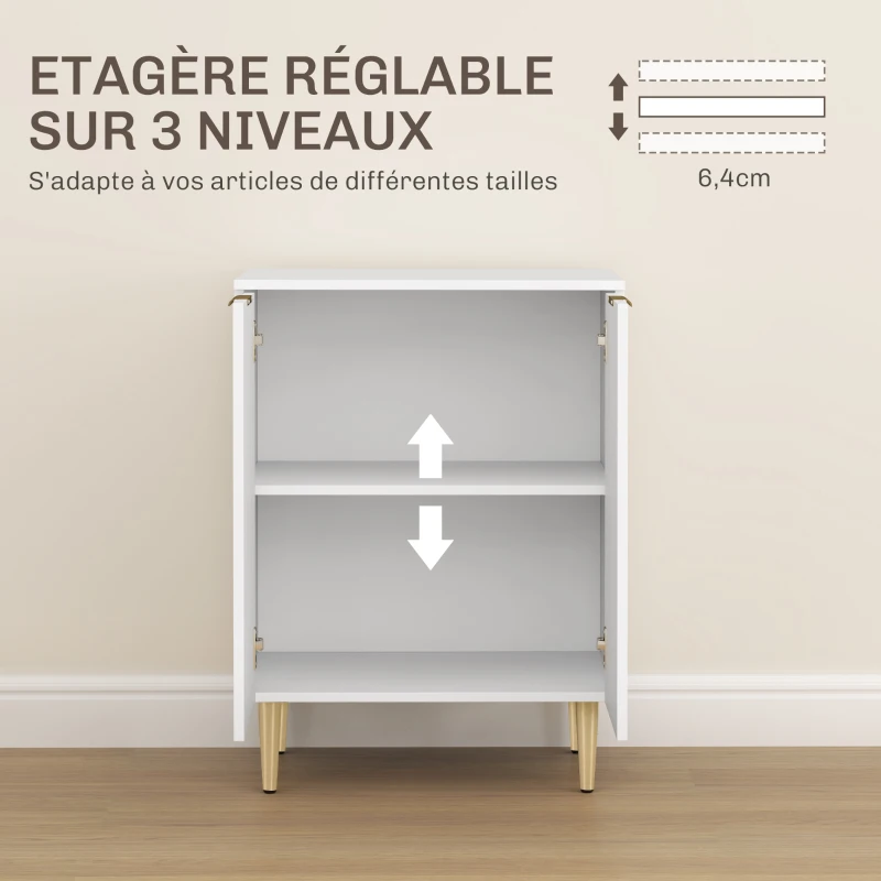 HOMCOM Buffet cuisine meuble de rangement avec 2 portes étagère réglable pieds métalliques surélevés 60 x 40 x 80 cm blanc