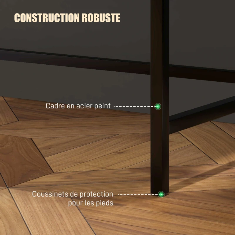 HOMCOM Bureau design Moderne, 1 étagère, 2 tiroirs, châssis métal noir panneaux particules, dim. 106l x 51,5L x 102,5H cm