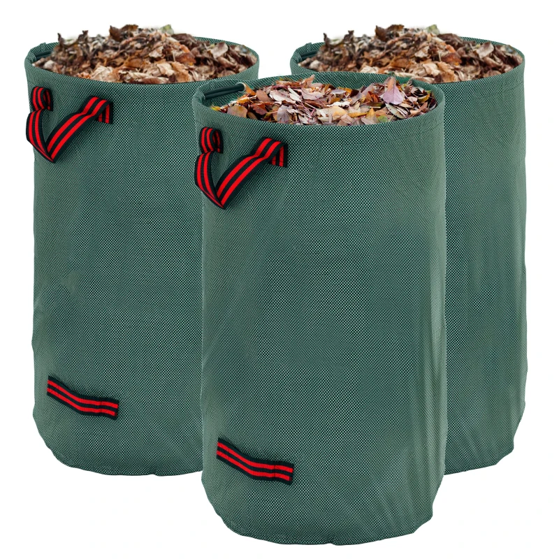 Outsunny 3x120L Waterdichte Tuinafvalzak met Handvatten, Robuust en UV Bestendig Groen