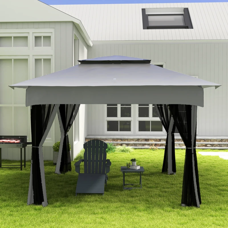 Outsunny Pop-Up Gartenpavillon Faltbar Stahl Polyester wasserdichter Anti-UV Moskitonetze + Transporttasche