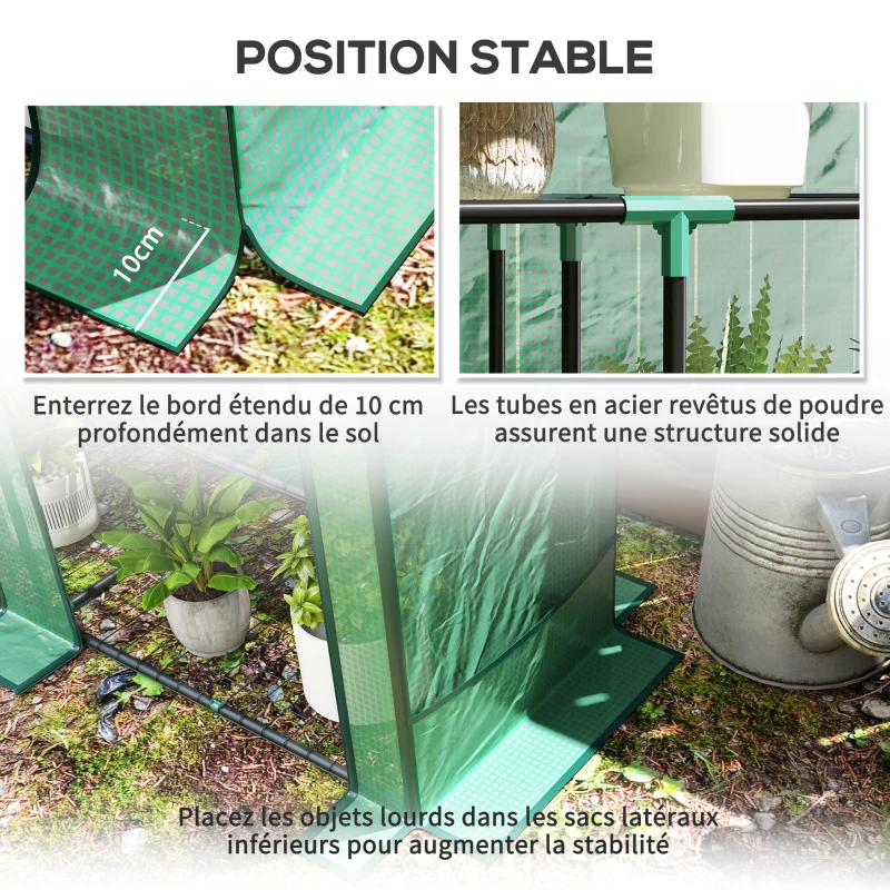 Outsunny Serre de jardin avec étagères métalliques à 3 niveaux serre de balcon couverture PE toit incliné 144 x 48 x 152 cm vert
