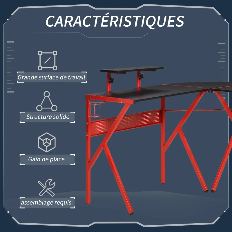 HOMCOM Bureau gaming d'angle 125 x 125 cm plateau en fibre de carbone support d'écran porte-gobelet et crochet pour casque