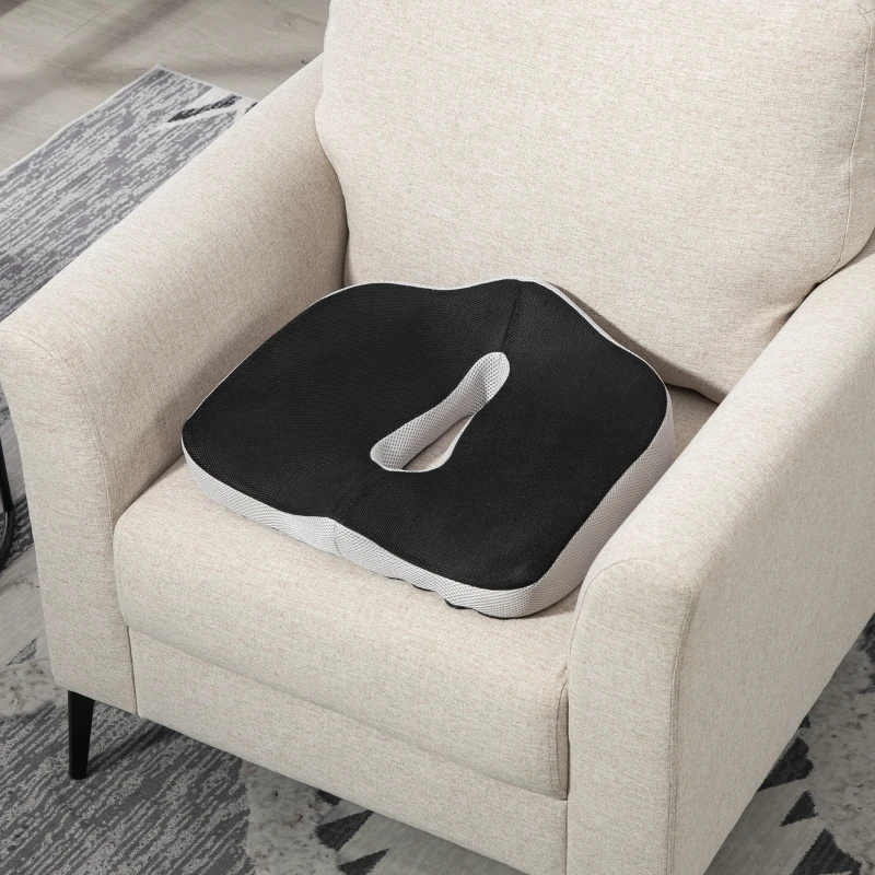 HOMCOM Coussin chaise bureau en mousse à mémoire - coussin coccyx ergonomique avec fond antidérapant et housse en maille