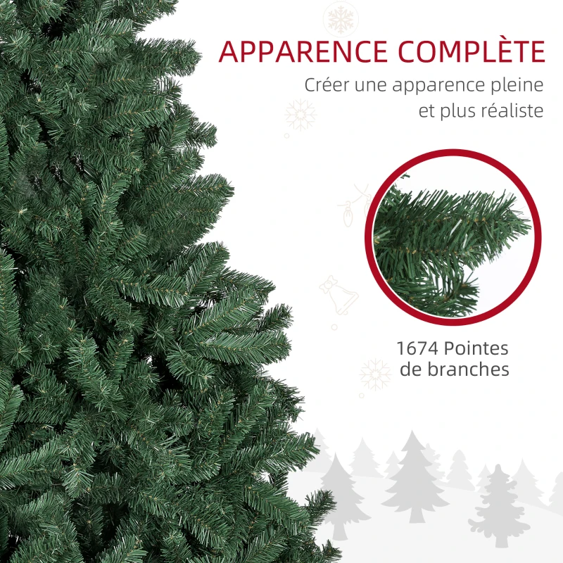 HOMCOM Sapin de Noël artificiel 210 arbre de Noël avec support en métal pliable, 1674 branches, décoration de Noël réaliste