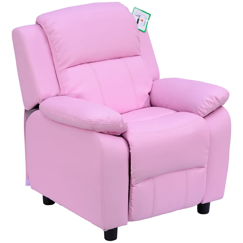 HOMCOM Kids Sofa Armchair Toddler Recliner Children's  Chair Lounger Games Chair  PU Leather w/ Storage  (Pink)