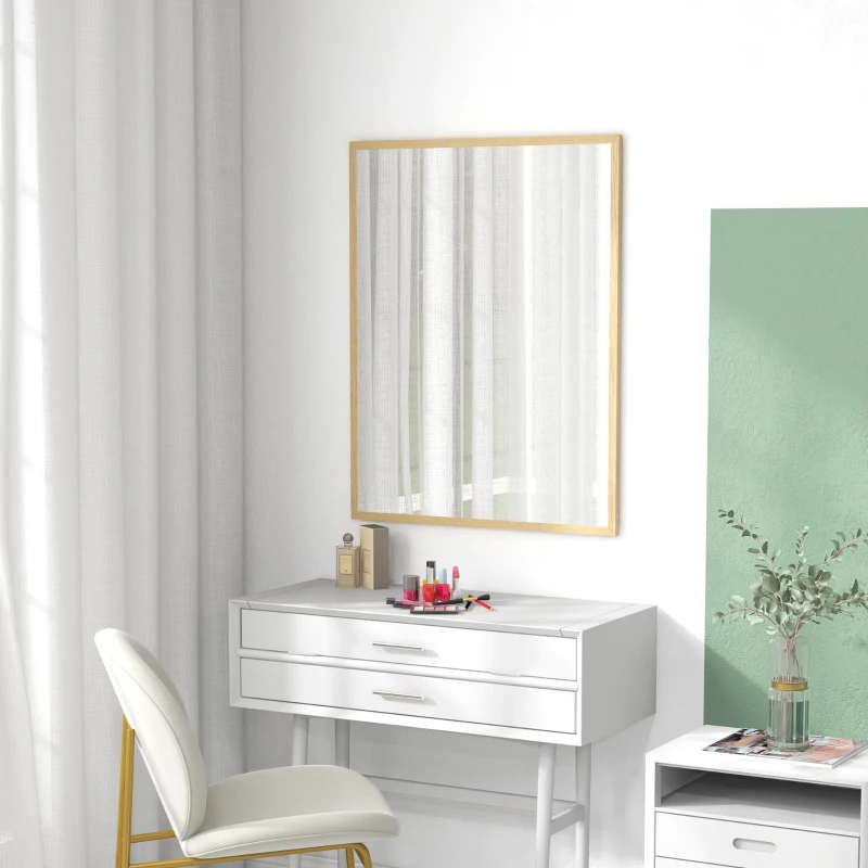 HOMCOM Wandspiegel rechteckig 90 x 70 cm, Holzrahmen, ideal für Badezimmer, Wohnzimmer oder Schlafzimmer, natur