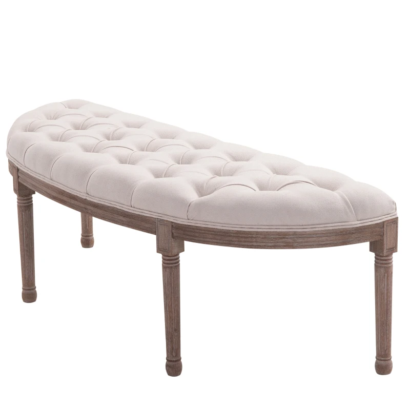 HOMCOM Banc rembourré Banquette Lounge Pouf Vintage Rétro avec Boutons Canapé Divan Lin + Bois beige 140,5 x 51 x 48 cm