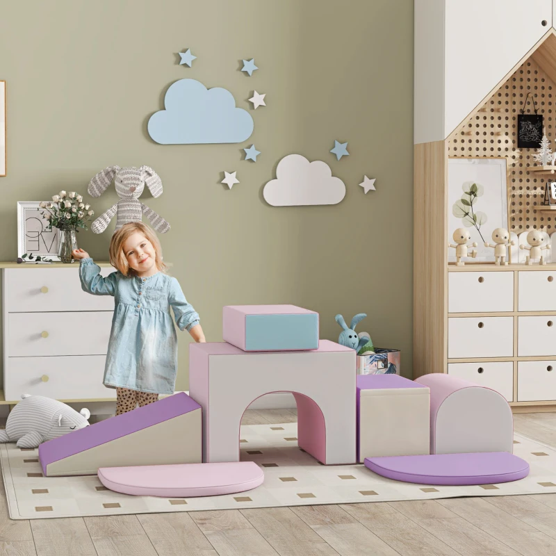 HOMCOM 7-teiliges Babymotorikmodul, Babymotorikparcours aus EPE-Schaum für Vorschulkinder, Multicolor