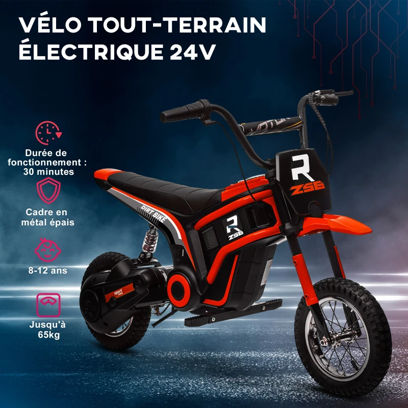 HOMCOM Moto cross électrique pour enfant, effets sonores, 2 vitesses 8 et 16 km/h, batterie 12V, moteur puissance 350 W, rouge(m-6)