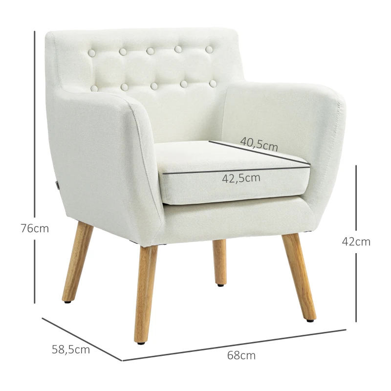 HOMCOM Poltrona de Sala de Estar Poltrona para Dormitório com Apoio para os Braços e Pés de Madeira 68x58,5x76 cm Creme
