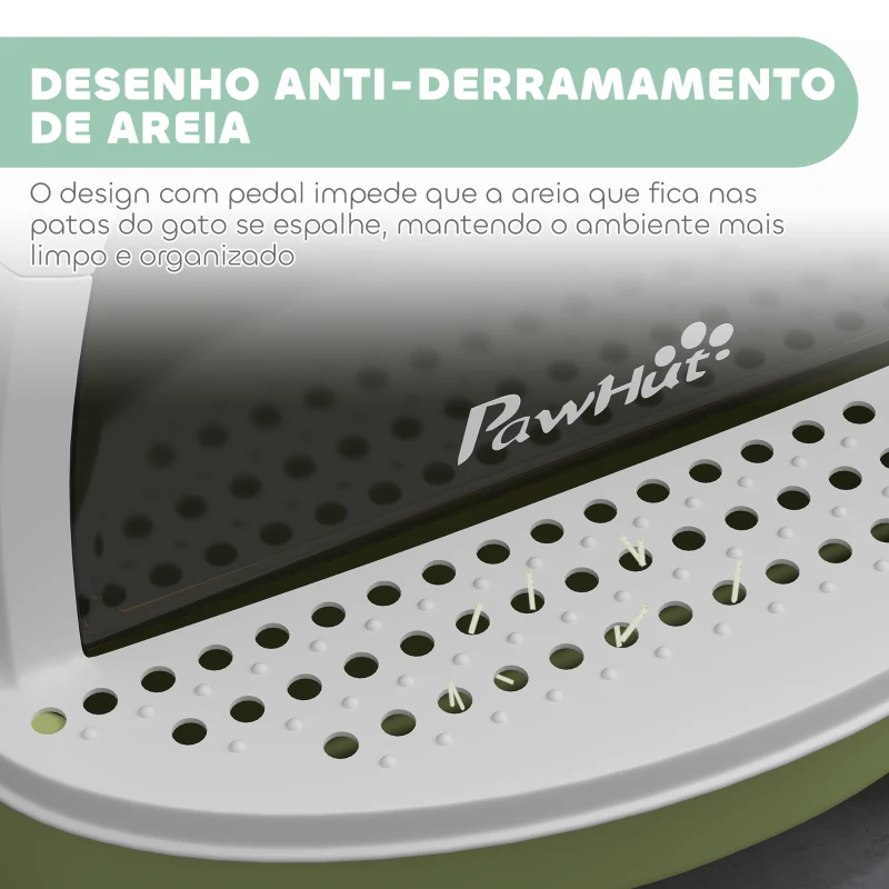 PawHut Caixa de Areia para Gatos Fechada com Tampa e Bandeja Amovíveis Filtro de Carvão e Pá 40,5x52x39 cm Branco e Verde