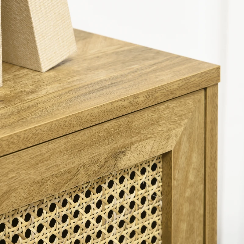 HOMCOM Buffet storage cabinet tall wood and rattan design 2 doors - dim. 90L x 32.5W x 120H cm