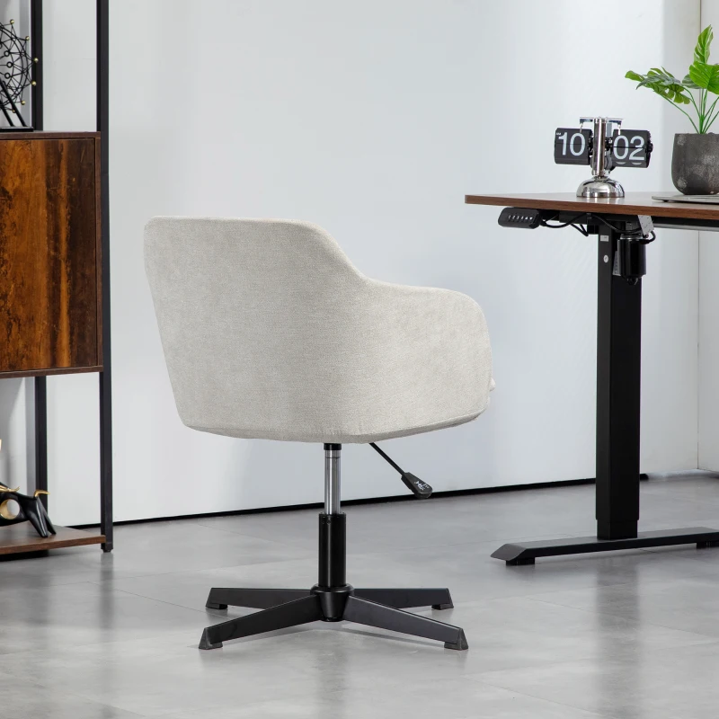 HOMCOM Drehbarer Bürostuhl aus Stoff mit höhenverstellbarer Sitzfläche und Rollen, für Büro oder Schlafzimmer, beige