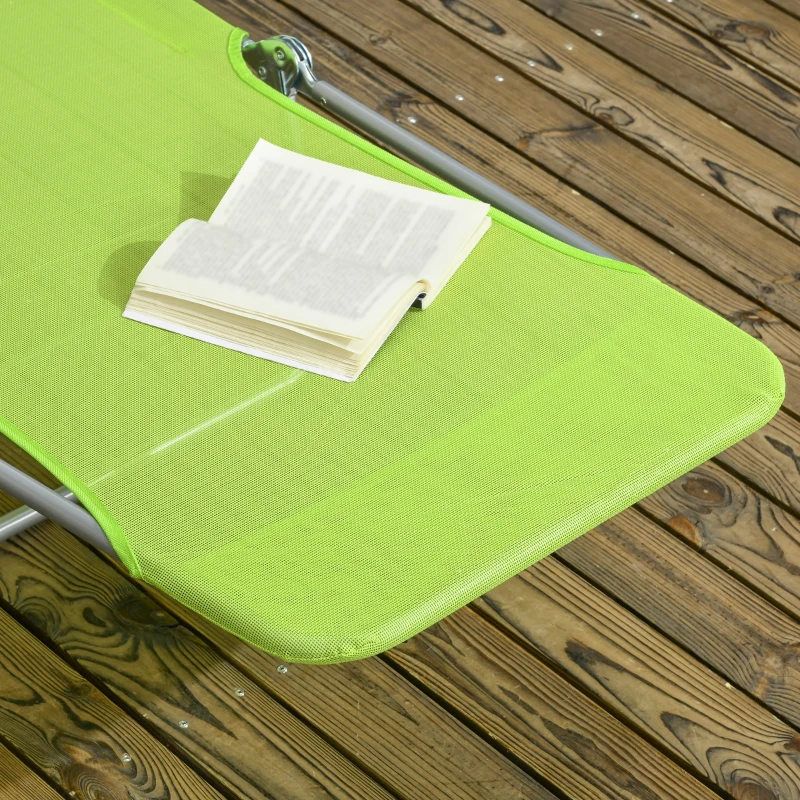 Outsunny Set of Two Steel Frame Sun Loungers, with Reclining Backs - Green