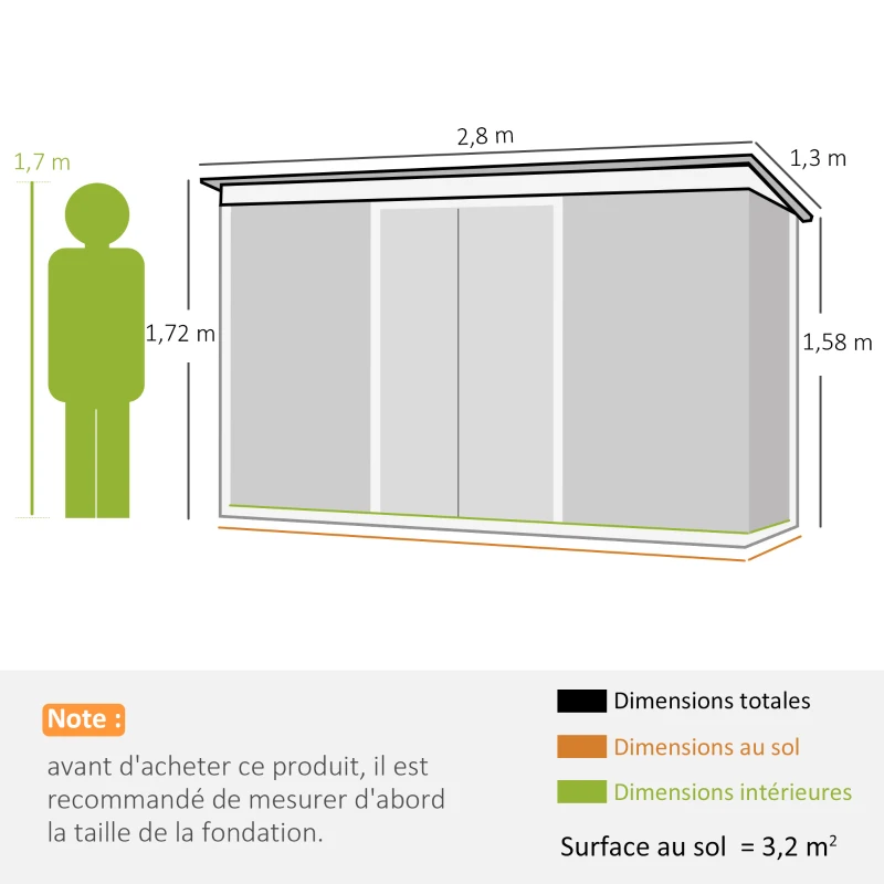 Outsunny Abri de Jardin 3,6 m² Remise à Outils avec kit de fondation en Acier galvanisé avec Portes coulissantes Vert clair(m-3)