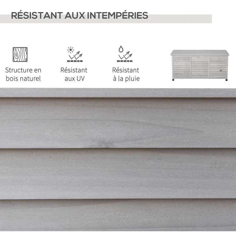 Outsunny Coffre de rangement extérieur malle de rangement en bois 283L 2 chaînes 127 x 56 x 60 cm gris