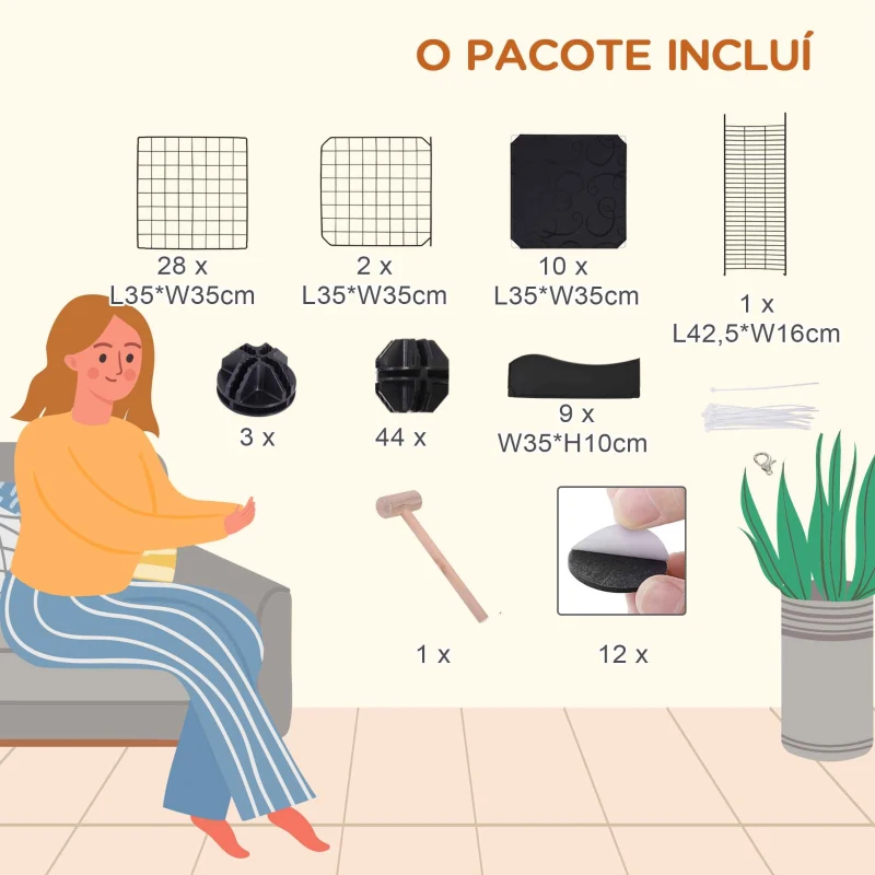 PawHut Recinto para Pequenos Animais com Forma Personalizável para Coelhos Porquinho da India 105x70x116 cm Preto