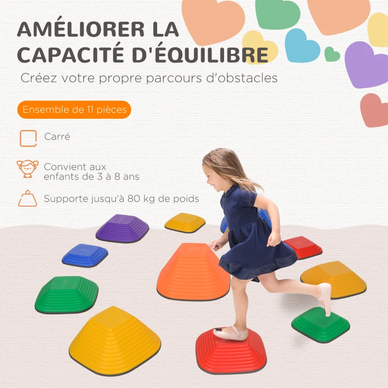 AIYAPLAY 11 pièces pierres d'équilibre pour enfants parcours de motricité empilables et antidérapantes multicolore