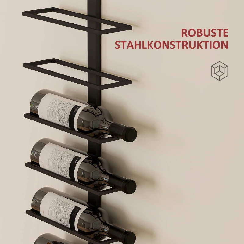 HOMCOM Weinregal, Wandregal für 10 Flaschen Wein, 10 Ebenen, Metall, für Küche, Wohnzimmer, Hausbar, Schwarz(m-6)