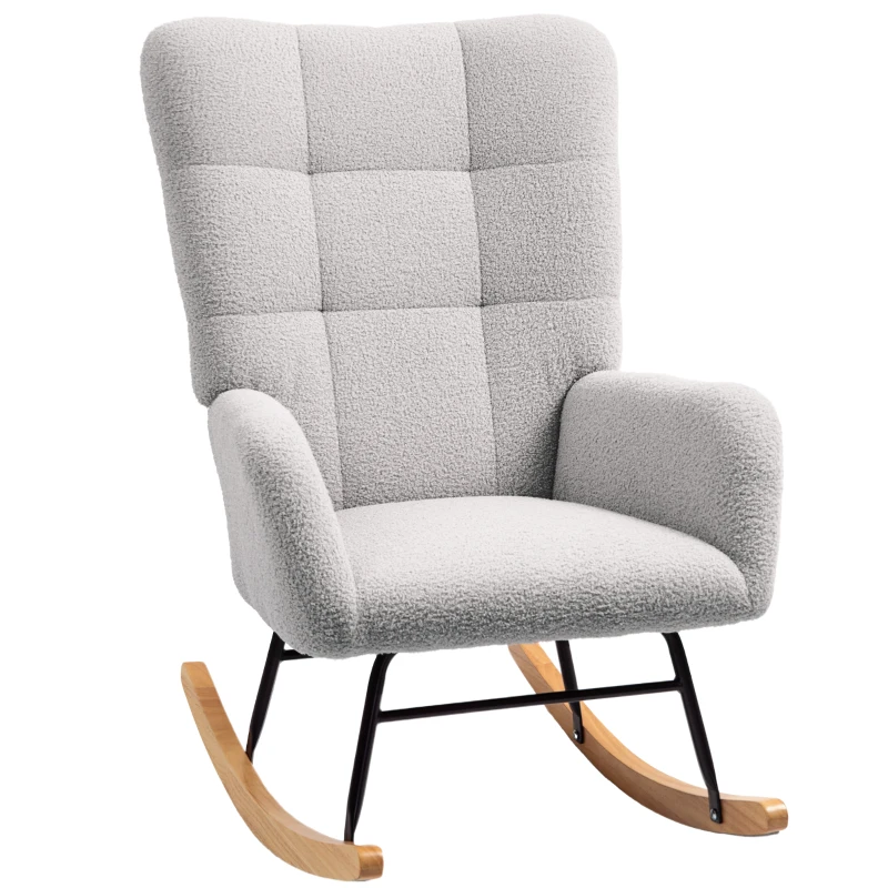 HOMCOM Fauteuil à bascule, housse moelleuse, rembourrage épais, antidérapant, Gris clair