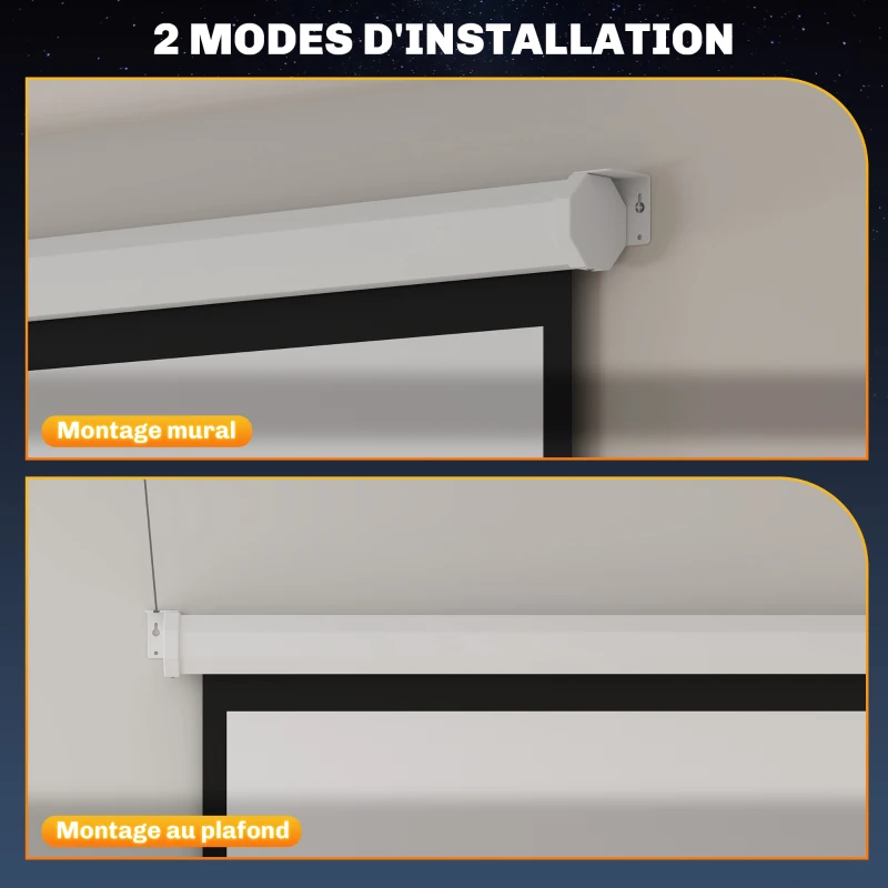 HOMCOM Écran de projection de 84 pouces, écran vidéoprojecteur, 4:3 4K HD, fixation mur ou plafond, 181l x 8P x 138H cm, blanc