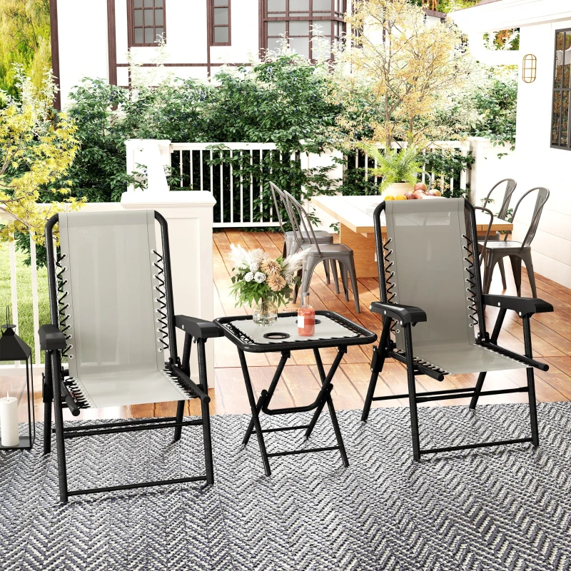 Outsunny Conjunto de Mesa e Cadeiras de Jardim Móveis de Exterior Dobrável com Estrutura de Aço e Suporte para Copos Creme
