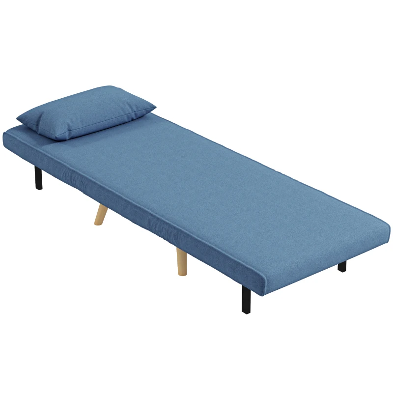 HOMCOM Fauteuil chauffeuse convertible 3 en 1 lit fauteuil lit 1 place dossier 5 positions en tissu avec coussin, bleu