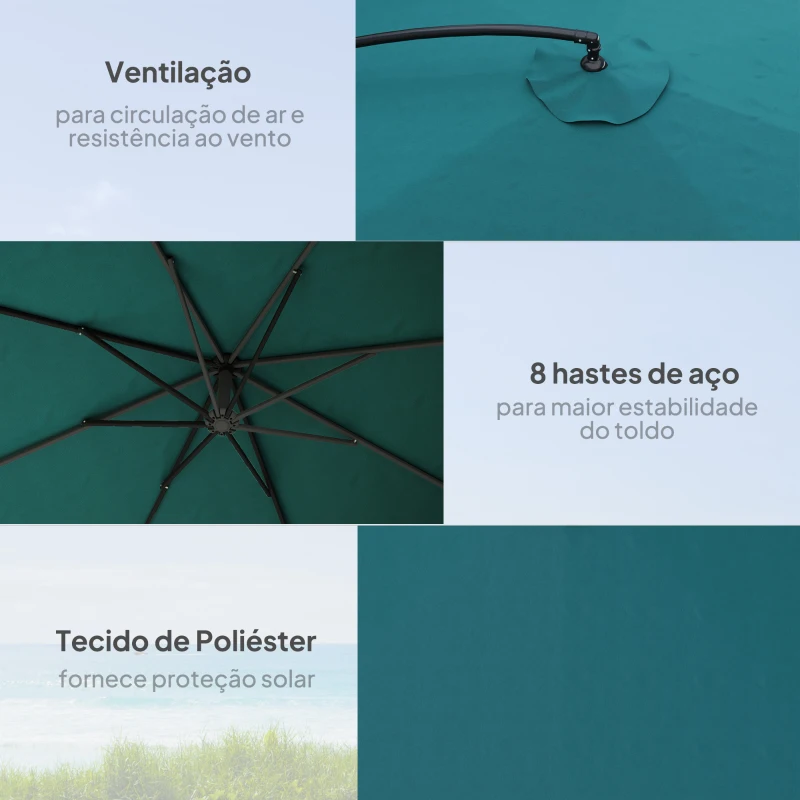 Outsunny Chapéu de Sol de Jardim Chapéu de Sol Excêntrico com Rede Mosquiteira Manivela e Base Cruzada 296x296x265cm Bege
