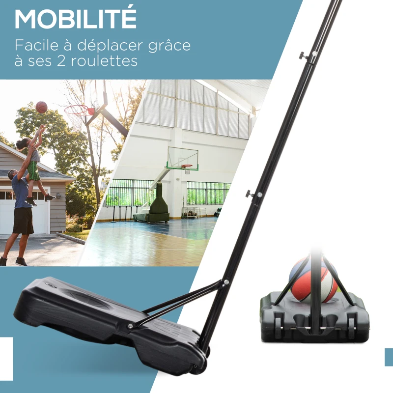HOMCOM Panier de basket extérieur avec poteau panneau, base de lestage sur roulettes hauteur réglable 2,1-2,6 m (panier)