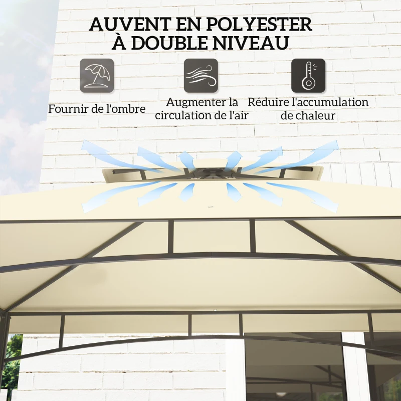 Outsunny Tonnelle de barbecue auvent de réception pour jardin crochet au plafond étagères et paniers 240 x 150 x 257 cm beige