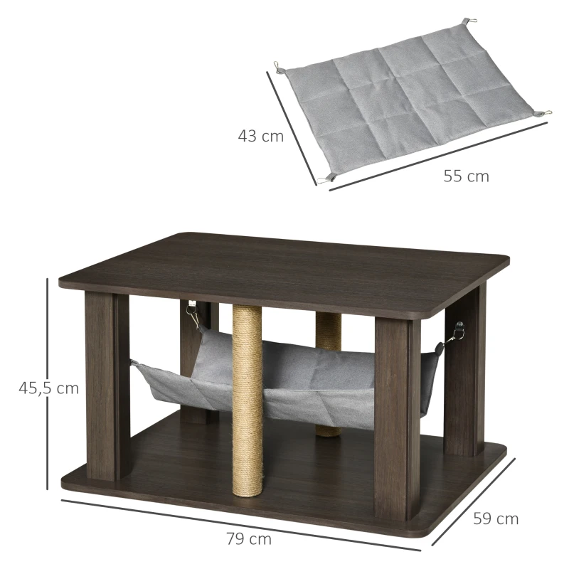 PawHut Table d'appoint pour chat maison chat meuble chat table d'appoint centre d'activités avec hamac et griffoirs - 79 x 59 x 45,5 cm gris