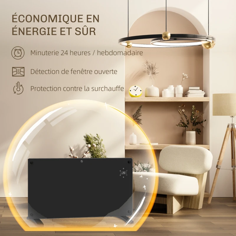 HOMCOM Radiateur électrique au sol ou mural 2000W affichage LED, minuterie 24 heures ou hebdomadaire, thermostat, télécommande