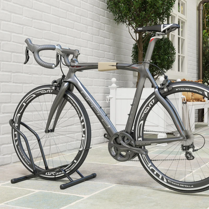 SPORTNOW Porte-vélos en acier pour stationnement de vélos support vélo sol pour l'intérieur et l'extérieur 59x41x38 cm Noir