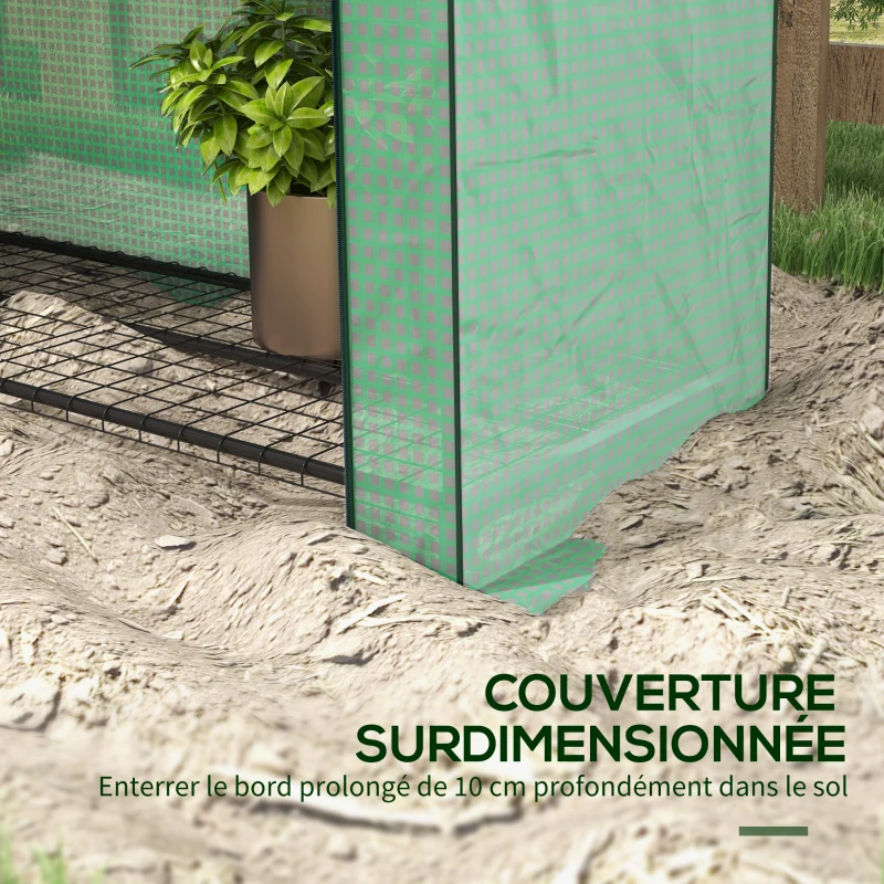 Outsunny Mini serre de jardin à 4 étages avec bâche PE renforcée, porte enroulable et étagères 120 x 50 x 170 cm, vert