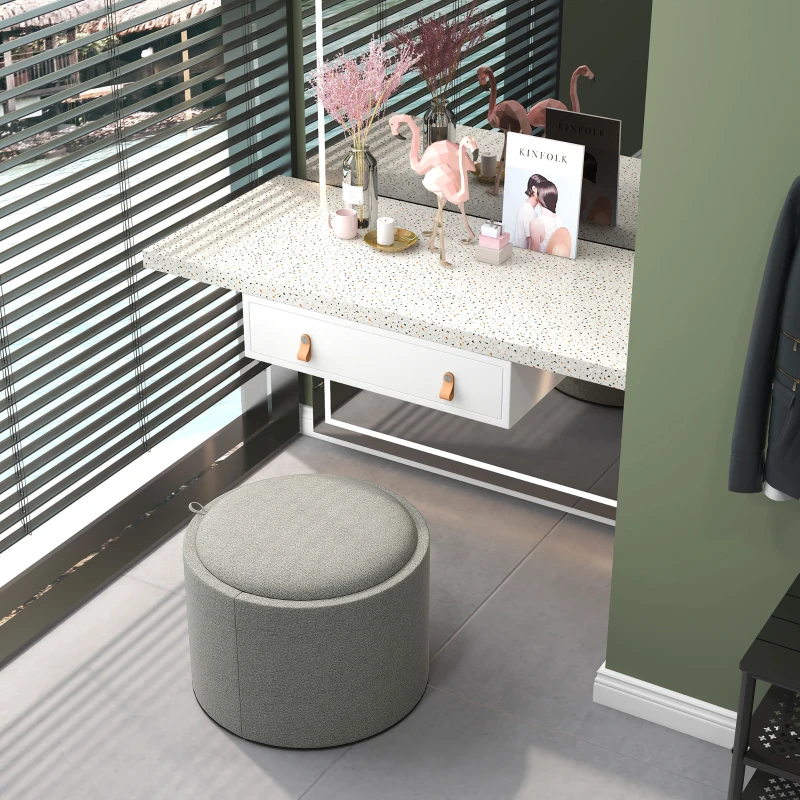 HOMCOM Pouf Contenitore Effetto Lino da 120 kg max con Vassoio a Ribalta, in MDF, 56x56x42 cm, Grigio