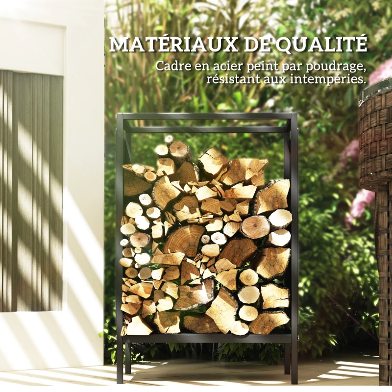 Outsunny Range bûche interieur porte bûche de cheminée support de bois de chauffage pour intérieur extérieur 44x28x65 cm noir