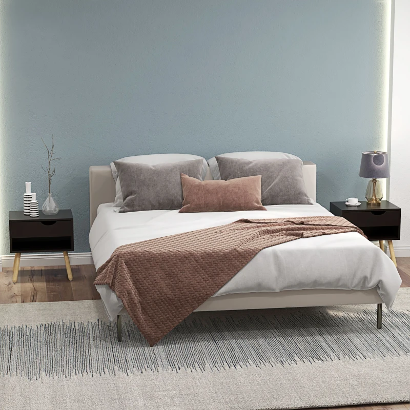 HOMCOM Set mit 2 Nachttischen Nachttische mit Schubladen Massivholzbeine modern 50 x 39 x 51 cm Schwarz und Naturholz