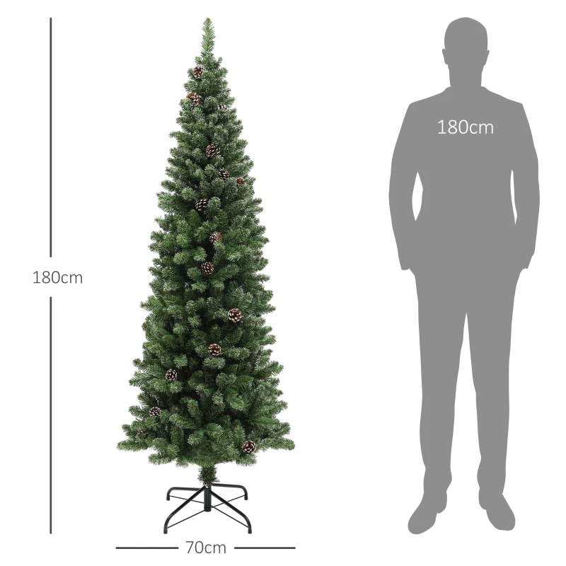 HOMCOM Sapin de Noël artificiel 180 cm arbre de Noël Slim avec support en acier pliable, 618 branches épines, vert