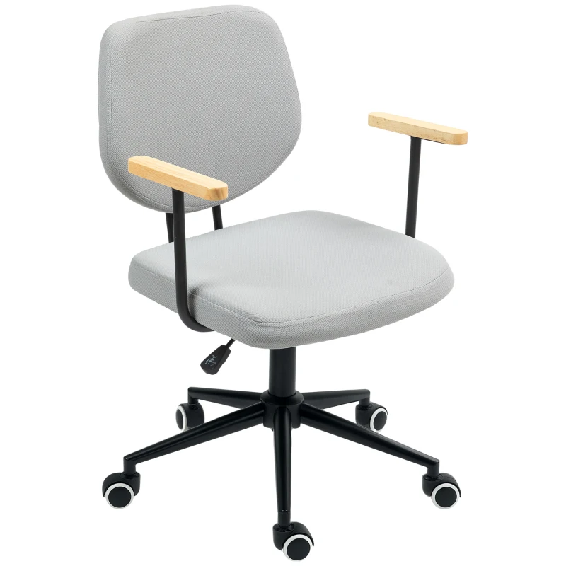 HOMCOM Silla de Oficina Moderna con Reposabrazos de Madera Asiento Ajustable y Ruedas para Oficina y Estudio 59x55x84-94cm Gris