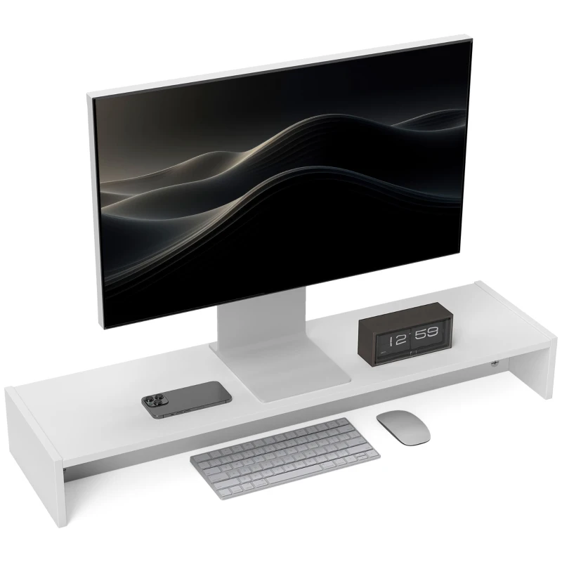 HOMCOM Rehausseur écran PC bureau support d'écran d'ordinateur de 100 cm support moniteur avec deux compartiments, blanc