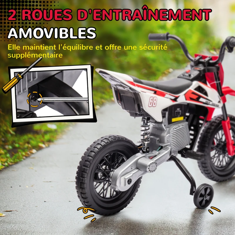 AIYAPLAY Moto électrique pour enfant moto cross pour enfants de 3 à 6 ans 2 moteurs 12V vitesse max. 5 km/h rouge