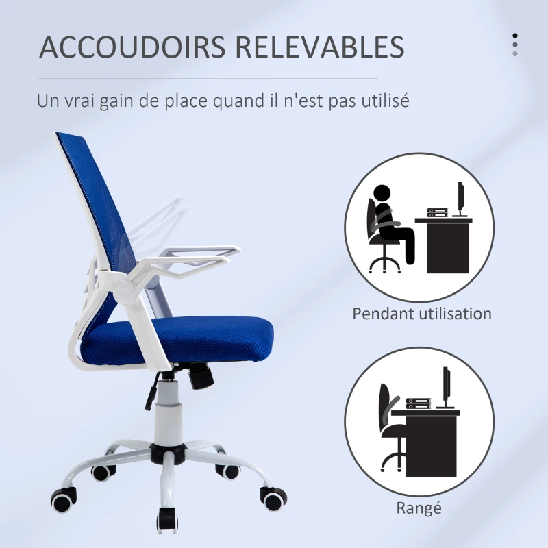 Vinsetto Chaise bureau fauteuil de bureau ergonomique en maille avec support lombaire, hauteur réglable, accoudoirs rabattables