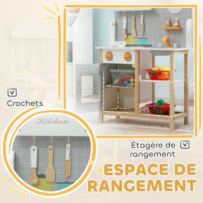 AIYAPLAY Cuisine enfant dinette enfant de 3-6 ans avec cuisinière, robinet d'évier, four, accessoires de cuisine, gris