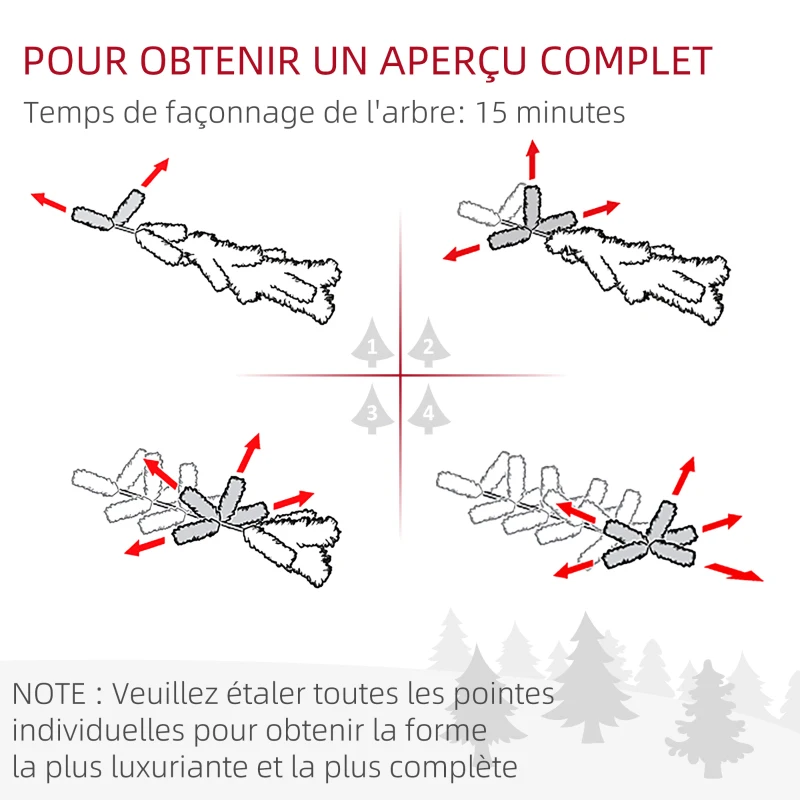 HOMCOM Sapin de Noël Artificiel 180 cm arbre de Noël lumineux LED blanc chaud 872 branches base en métal - vert